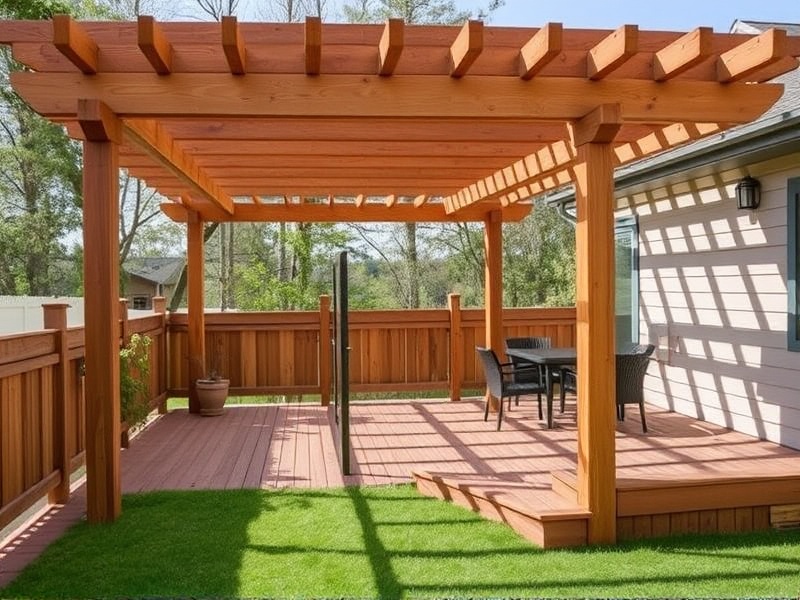 wooden pergola with decking